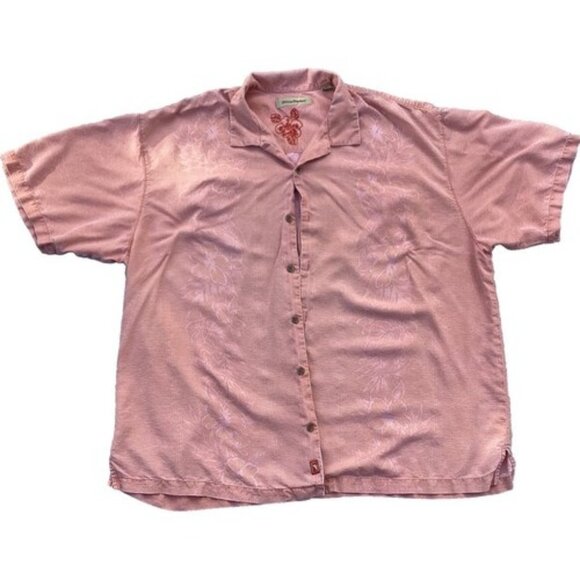 Tommy Bahama Other - Tommy Bahama 100% Silk Aloha Men’s Button Up Hawaiian Shirt Pink Hibiscus XXL
